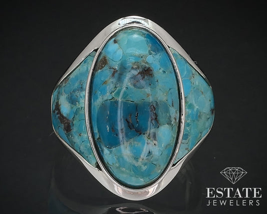Sterling Silver DK Natural Turquoise Ladies Band Ring 9.2g i16742