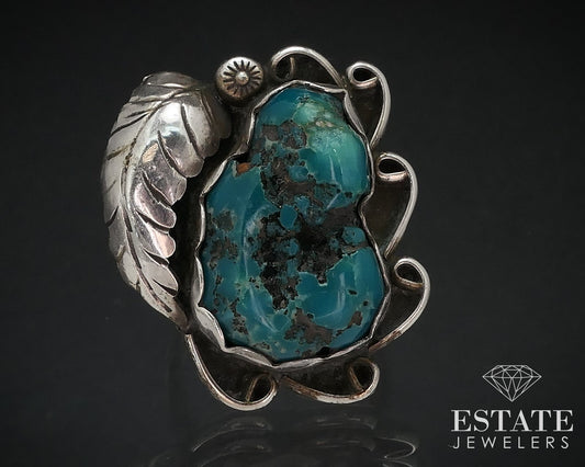 Vintage Sterling Signed Russell Navajo Chunky Natural Turquoise Ring 8.5g i16741