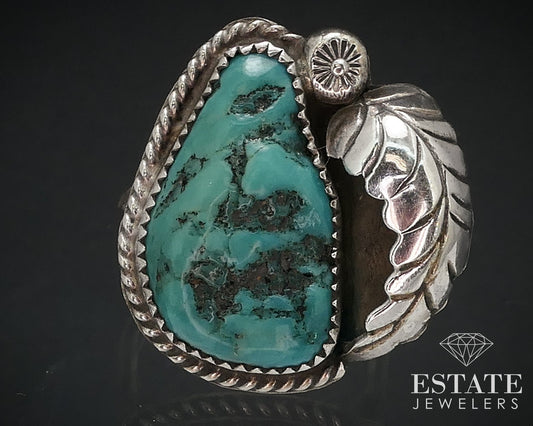 Vintage Sterling Signed Russell Navajo Chunky Natural Turquoise Ring 7g i16740