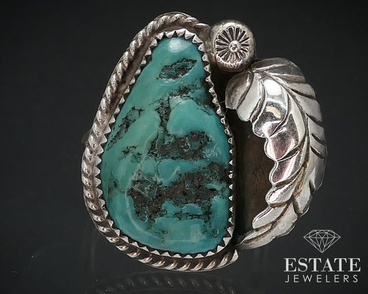 Vintage Sterling Signed Russell Navajo Chunky Natural Turquoise Ring 7g i16740
