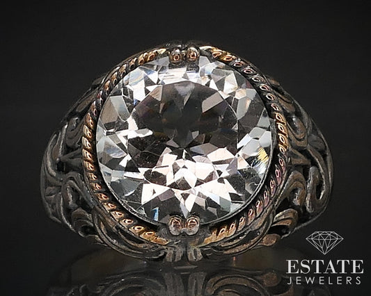 14k & Sterling Natural Green Amethyst Ladies Cocktail Ring 8.3g i16729