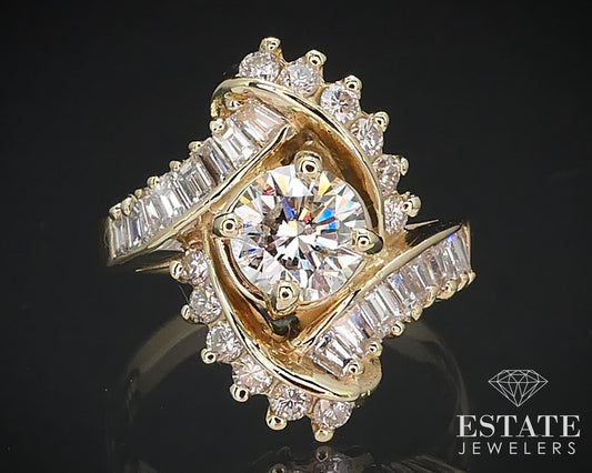 14k Yellow Gold Natural 1.27ctw Diamond Ballerina Cocktail Ring 6g i16667