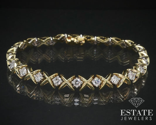 18k Two Tone Gold XOXO Natural 3.20ctw Diamond Tennis Bracelet 22.9g 7"L i16677