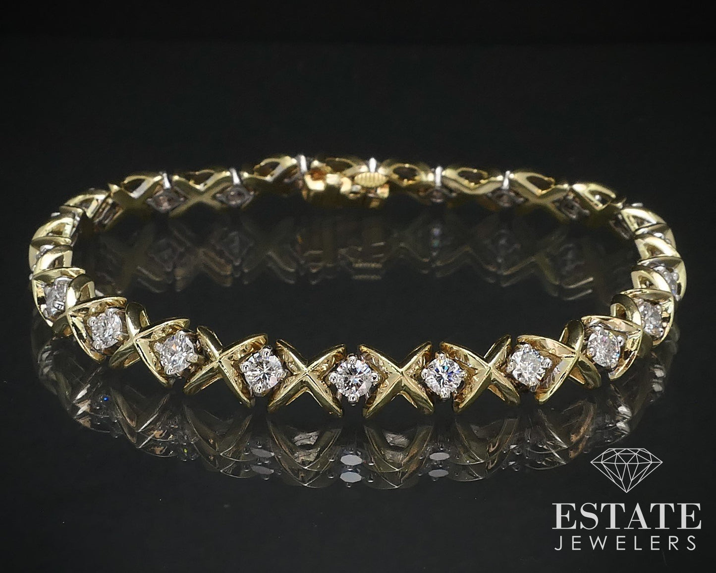 18k Two Tone Gold XOXO Natural 3.20ctw Diamond Tennis Bracelet 22.9g 7"L i16677