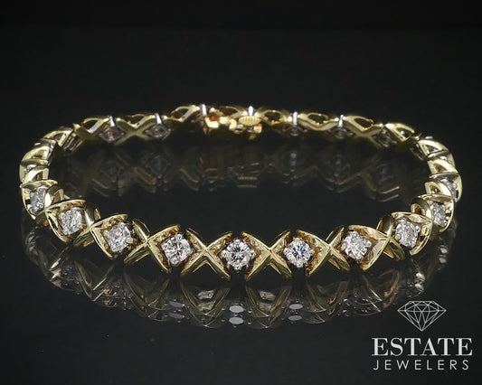 18k Two Tone Gold XOXO Natural 3.20ctw Diamond Tennis Bracelet 22.9g 7"L i16677