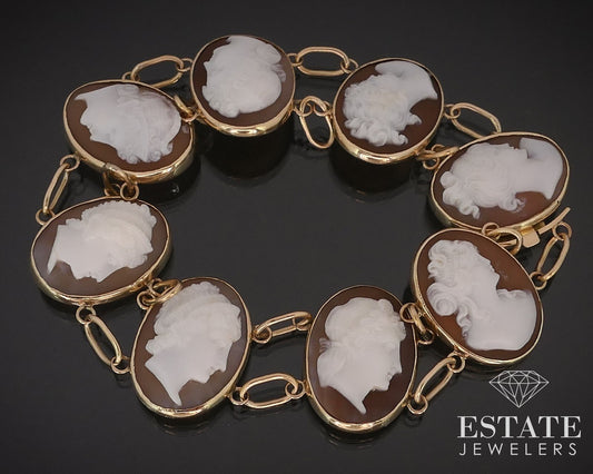 Antique 14k Yellow Gold Natural Cameo Link Ladies Bracelet 17.7g 7.25"L i16674