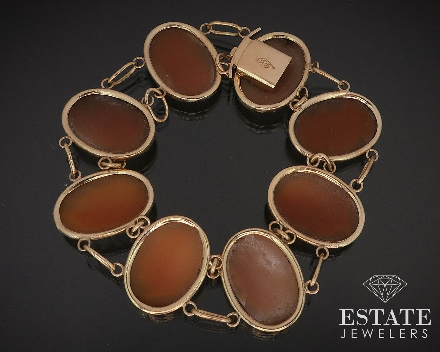Antique 14k Yellow Gold Natural Cameo Link Ladies Bracelet 17.7g 7.25"L i16674