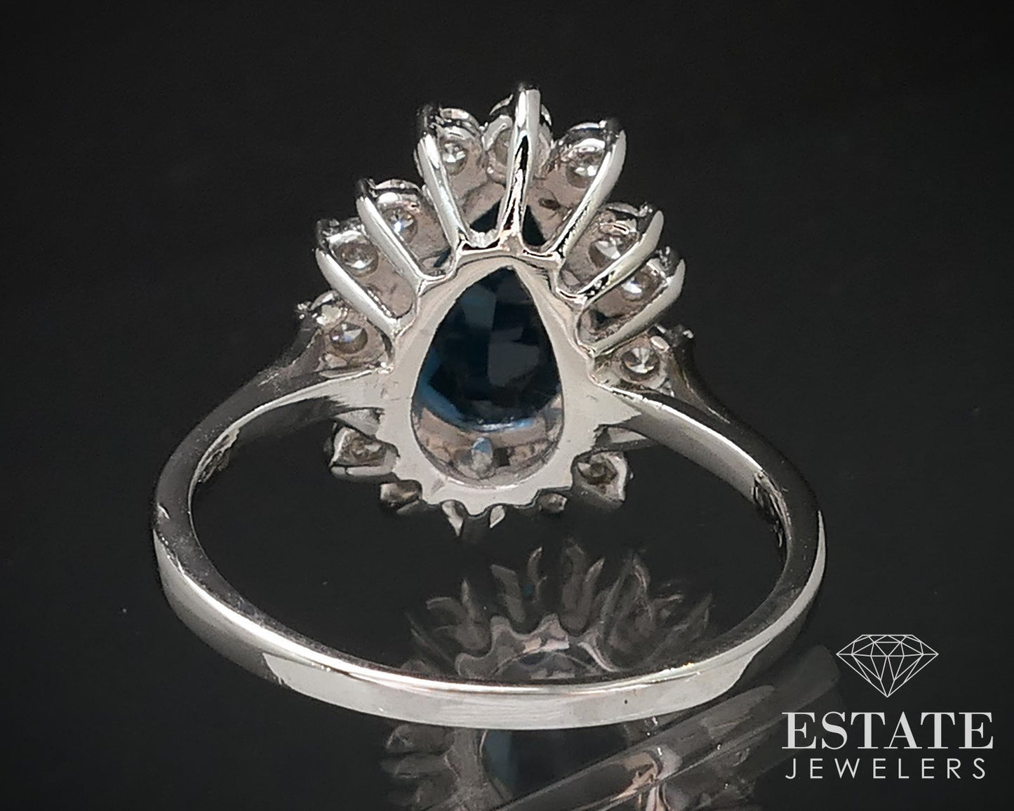 14k White Gold Pear Natural London Blue Topaz & Diamond Halo Ring 5.1g i16668