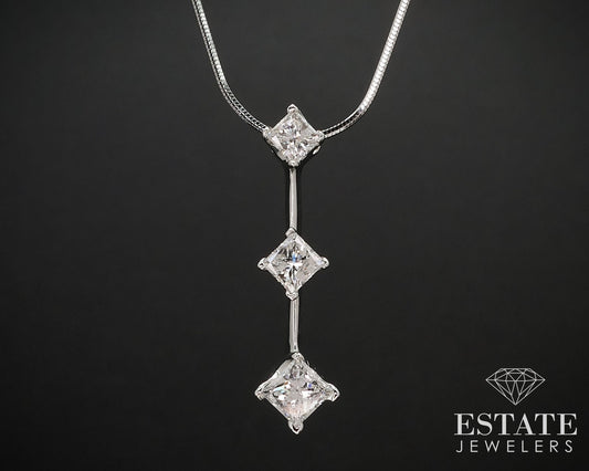 14k White Gold Princess Natural .95ctw Diamond Journey Necklace 4g i16665