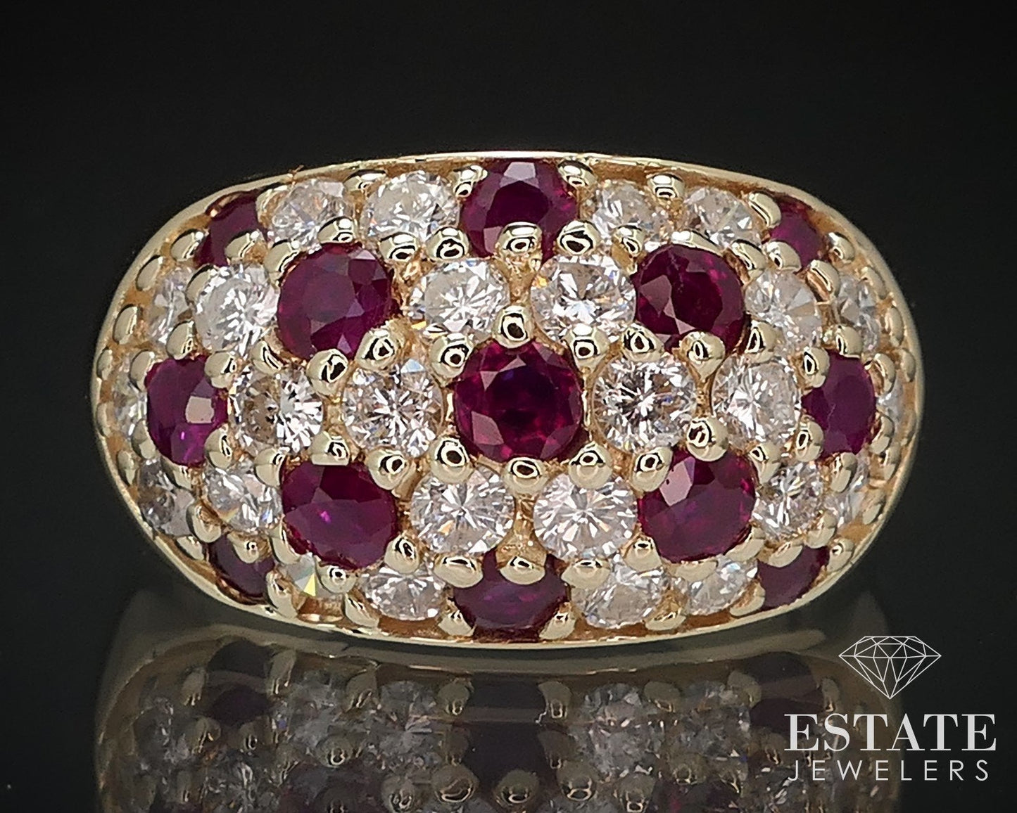 14k Yellow Gold Natural Ruby & Diamond Ladies Cluster Band Ring 8.7g i16770