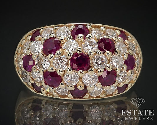 14k Yellow Gold Natural Ruby & Diamond Ladies Cluster Band Ring 8.7g i16770