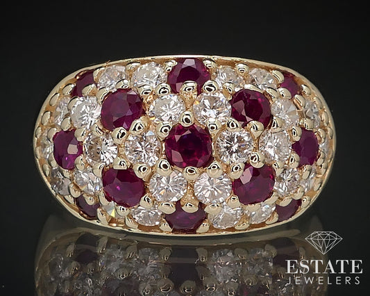 14k Yellow Gold Natural Ruby & Diamond Ladies Cluster Band Ring 8.7g p70258