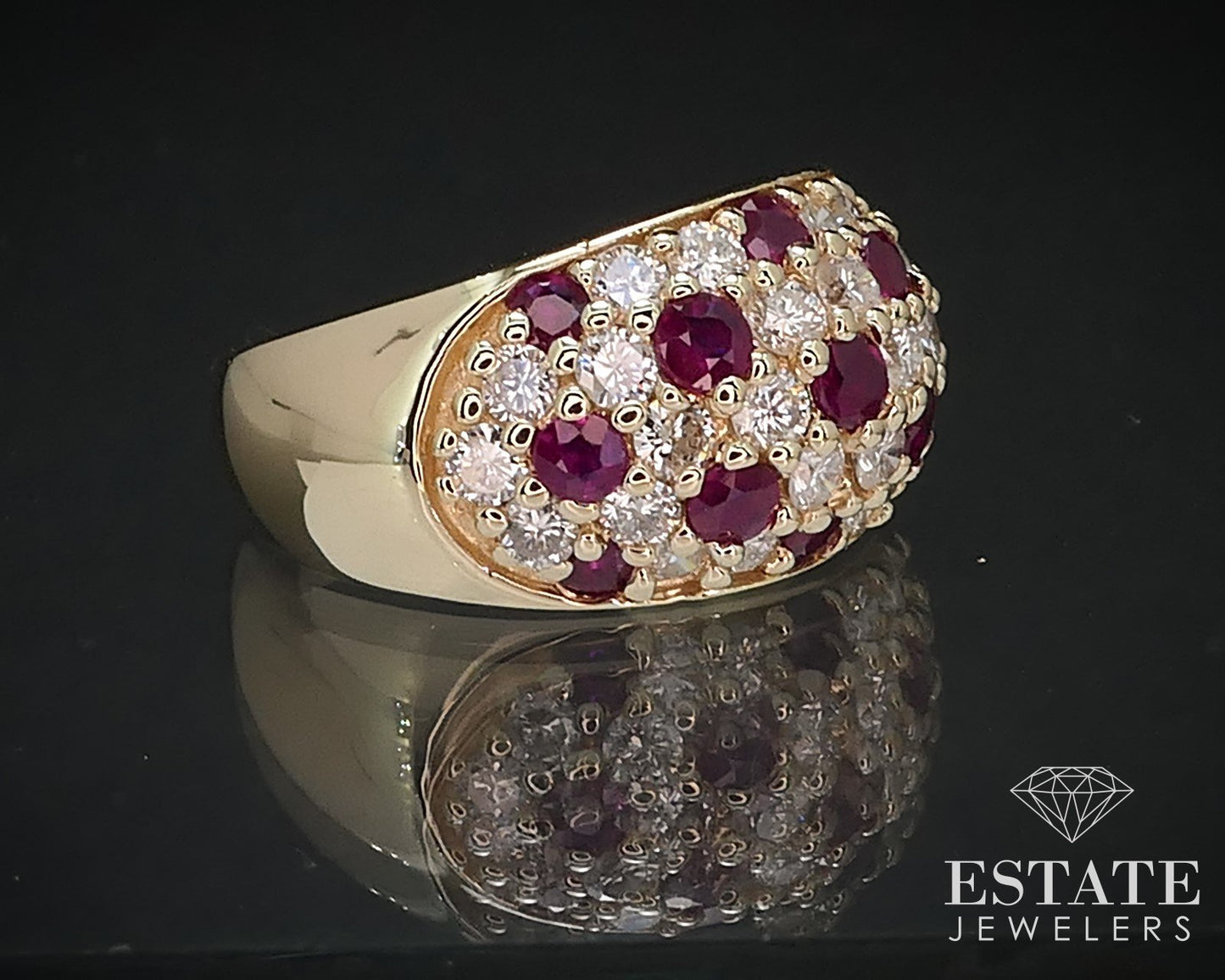 14k Yellow Gold Natural Ruby & Diamond Ladies Cluster Band Ring 8.7g p70258