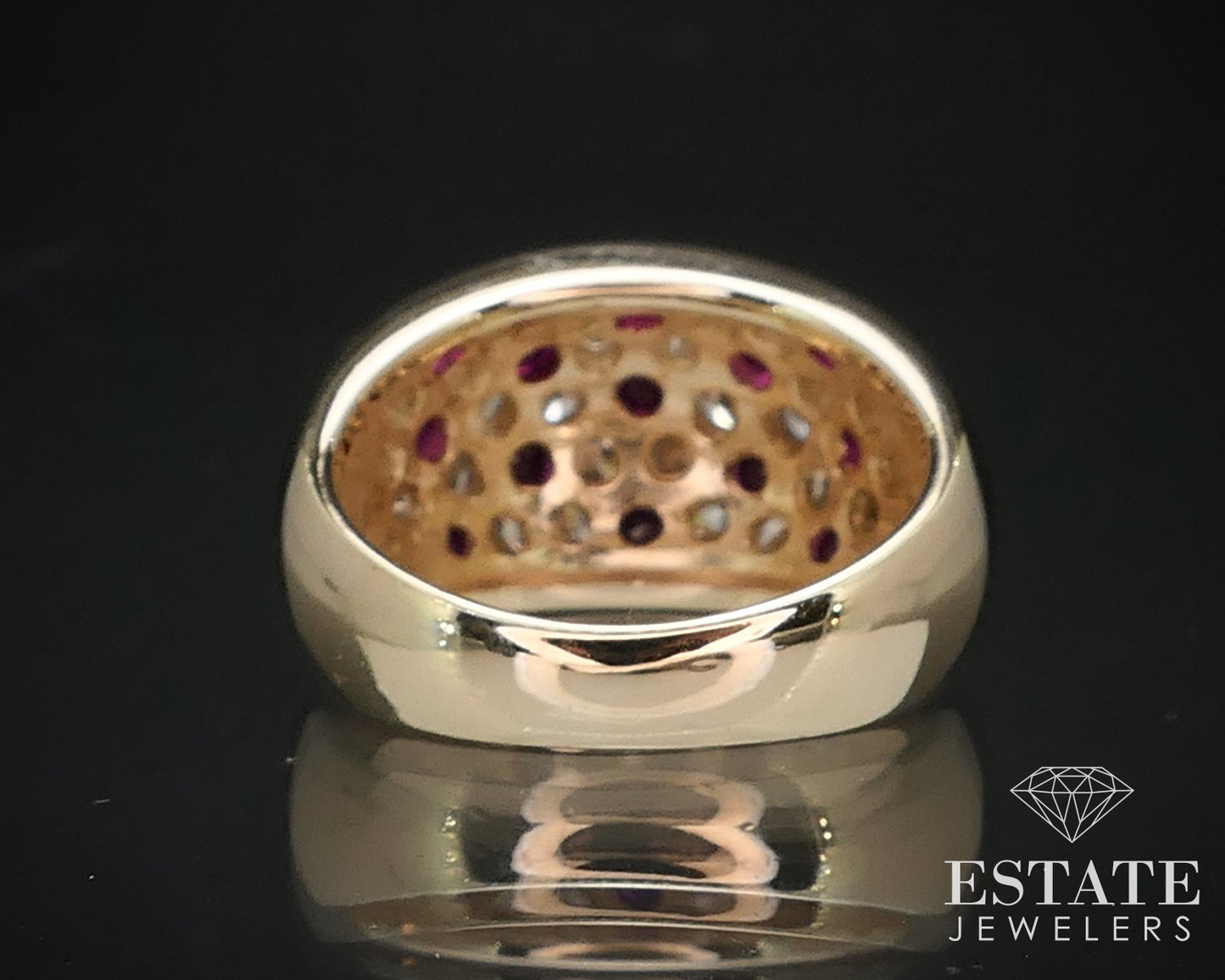 14k Yellow Gold Natural Ruby & Diamond Ladies Cluster Band Ring 8.7g p70258