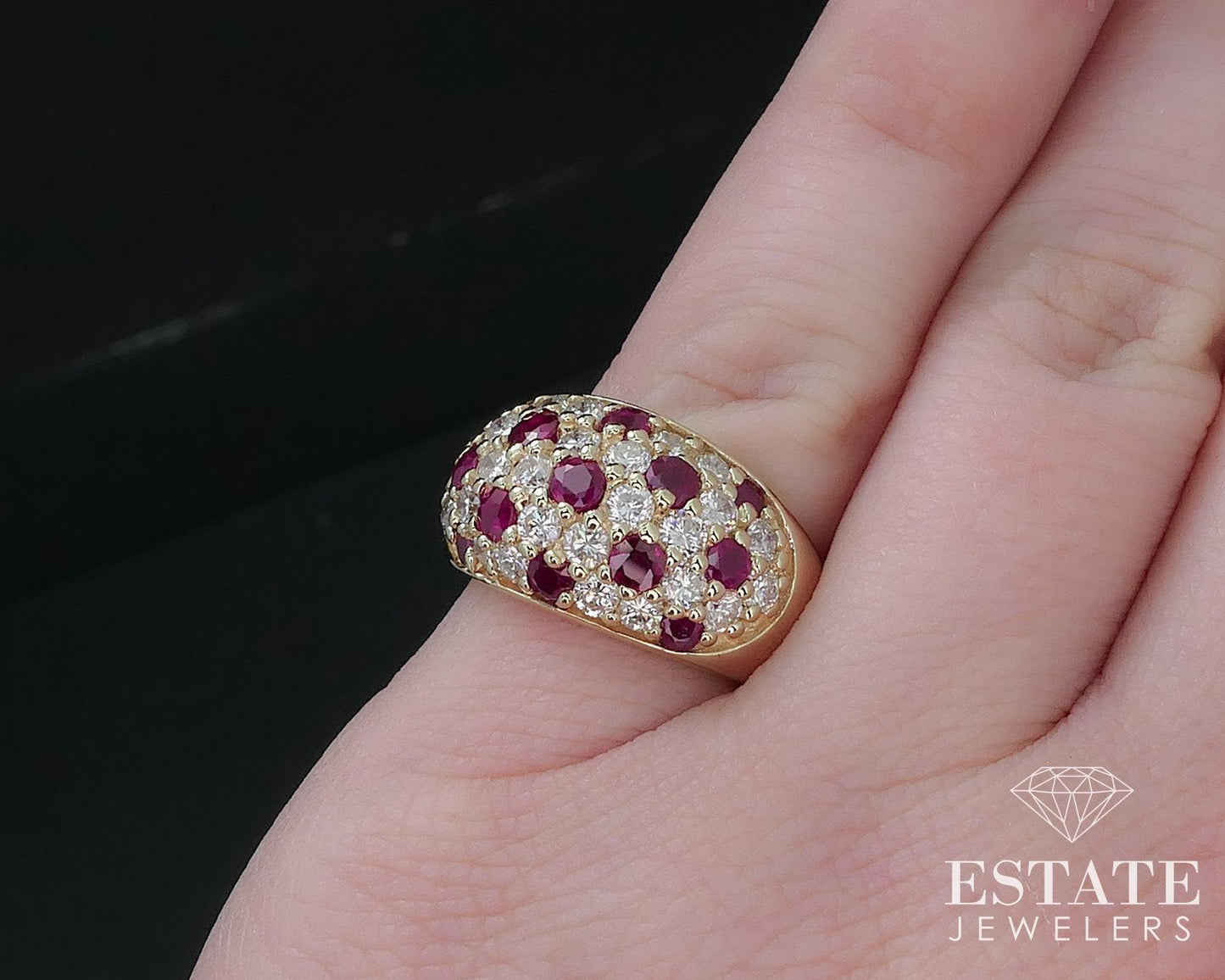 14k Yellow Gold Natural Ruby & Diamond Ladies Cluster Band Ring 8.7g i16770