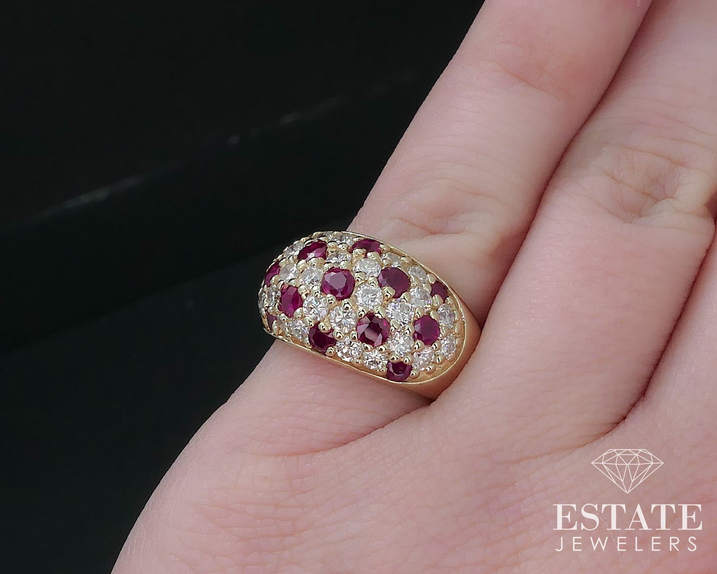 14k Yellow Gold Natural Ruby & Diamond Ladies Cluster Band Ring 8.7g i16770
