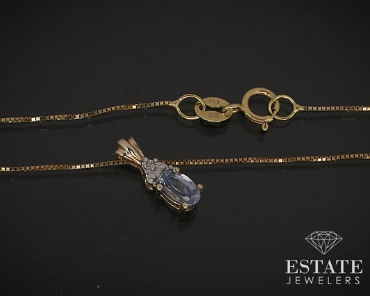 10k Yellow Gold Natural Purple Sapphire & Diamond Necklace 1.2g i16765