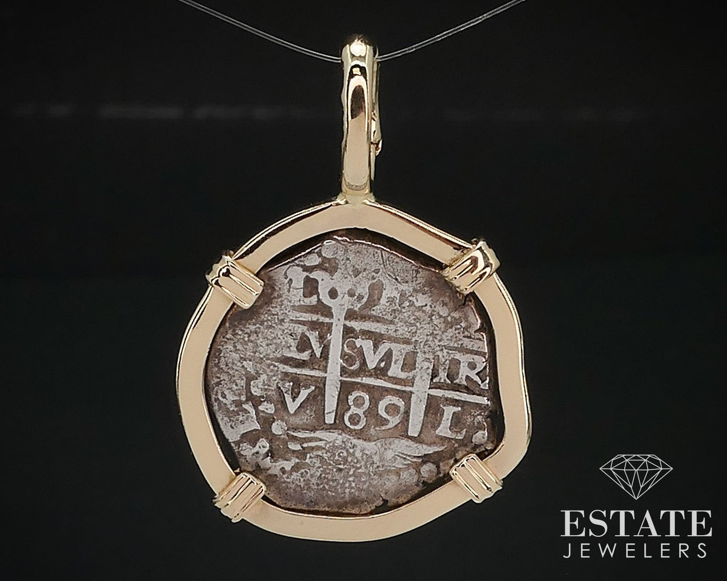 14k Yellow Gold 1689 Reales Spanish Colonial Coin Pendant 7.3g i16764