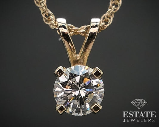 14k Yellow Gold Round Natural .25ct Diamond Solitaire Necklace 1.6g i16757