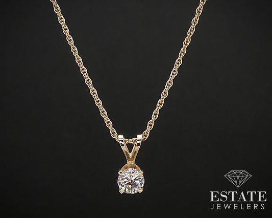 14k Yellow Gold Round Natural .25ct Diamond Solitaire Necklace 1.6g i16757