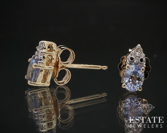 10k Yellow Gold Natural Purple Sapphire & Diamond Stud Earrings i16763