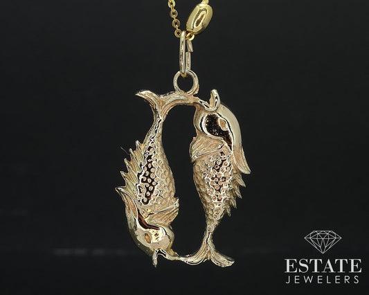 14k Yellow Gold Pisces Zodiac Charm Beaded Station Necklace 6.1g 18"L i16790