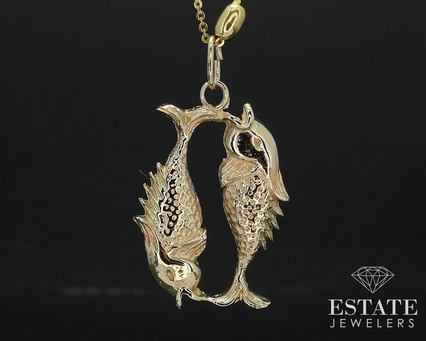 14k Yellow Gold Pisces Zodiac Charm Beaded Station Necklace 6.1g 18"L i16790