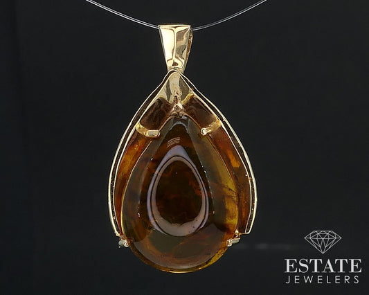 Vintage 10k Yellow Gold Pear Natural Amber Ladies Pendant 3.6g i16810