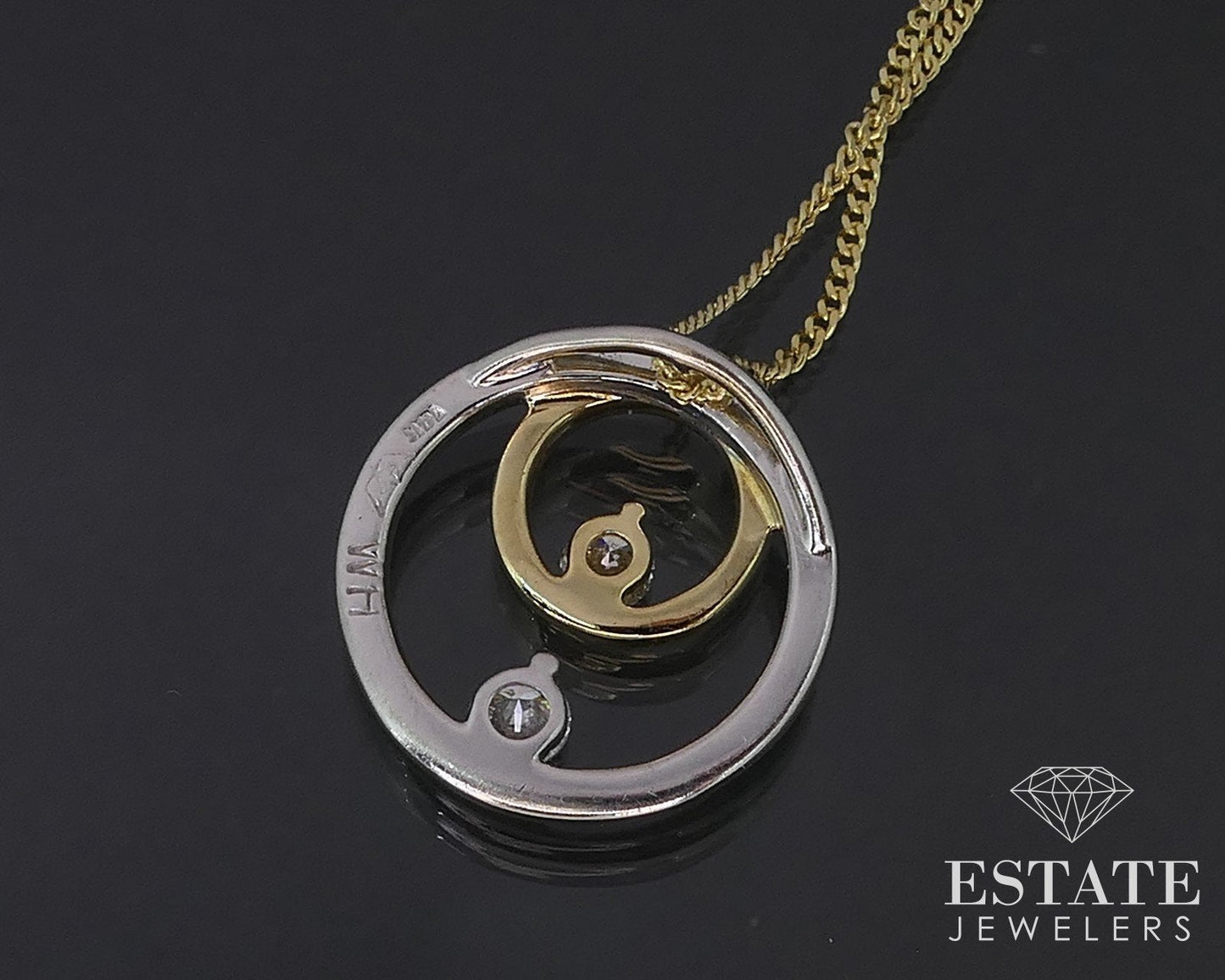 14K Yellow & White Gold Natural Diamond Open Circle Necklace 4.1g 16"L i16813
