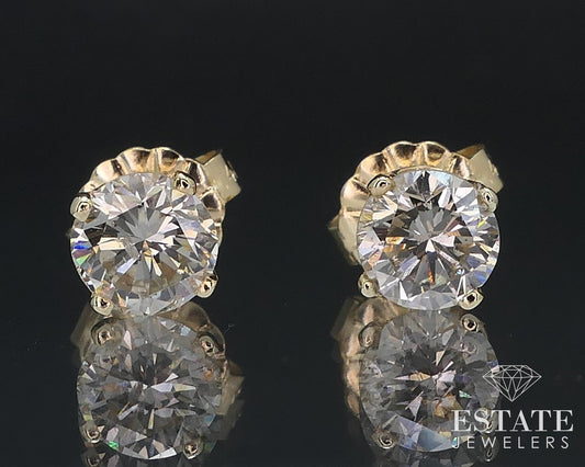 14k Yellow Gold Round Natural .86ctw Diamond Stud Earrings i16794