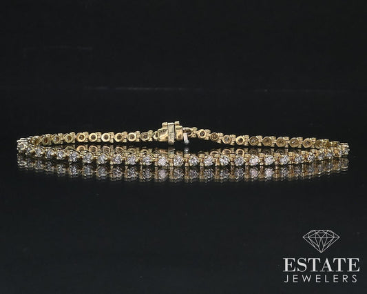 14k Yellow Gold Round 1.60ctw Natural Diamond Tennis Bracelet 8.5g 7.25"L i16793