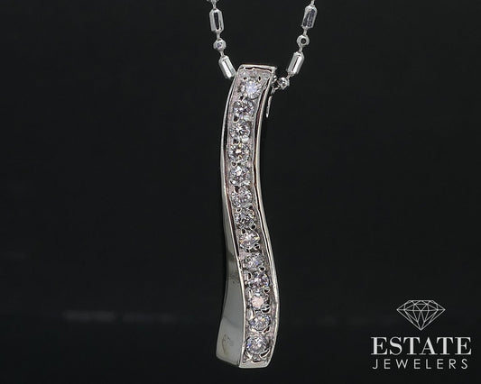 14k White Gold Natural .25ctw Diamond Journey Waterfall Necklace 5.4g i16805