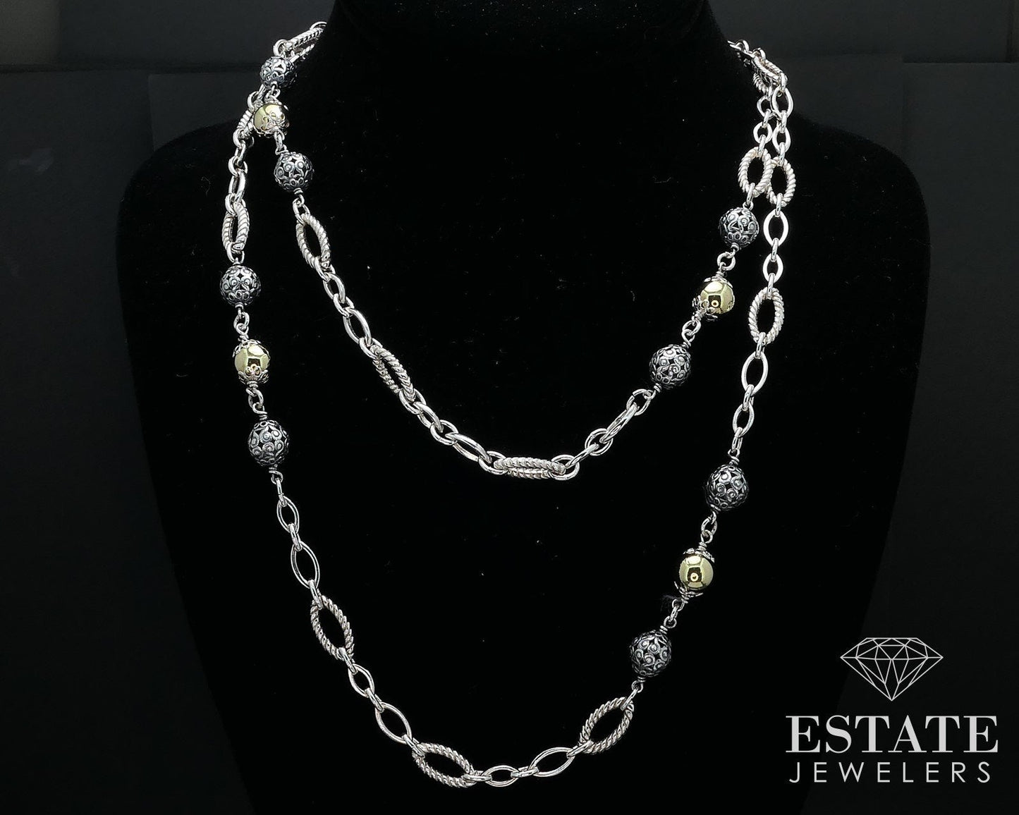 18k Gold & Sterling Phillip Gabriel Menegatti Bead Link Necklace 58g 40"L i16811