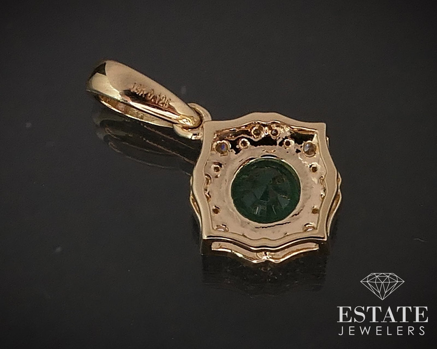 14k Yellow Gold Natural .51ct Emerald & Diamond Halo Ladies Pendant 1.4g i16842