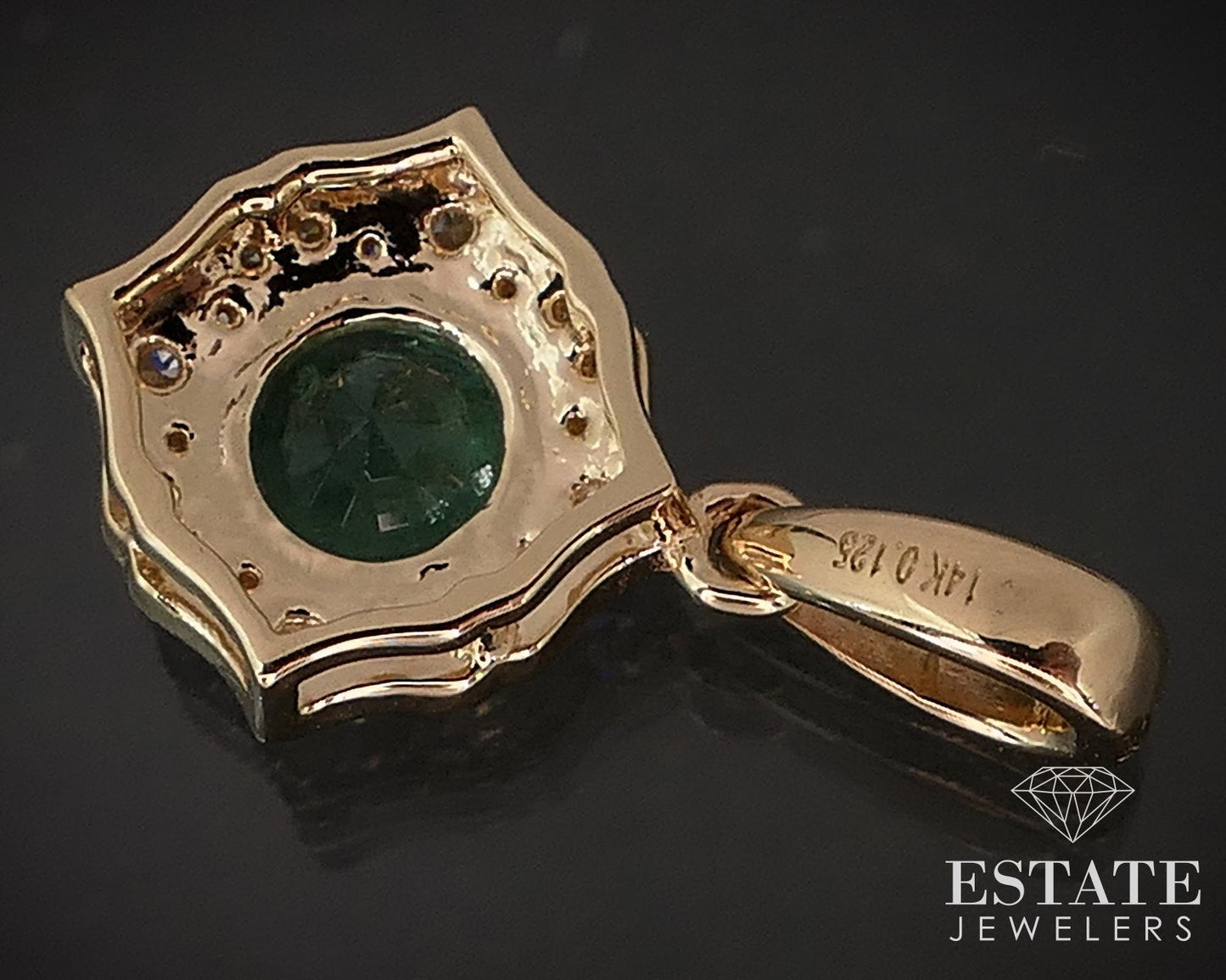 14k Yellow Gold Natural .51ct Emerald & Diamond Halo Ladies Pendant 1.4g i16842