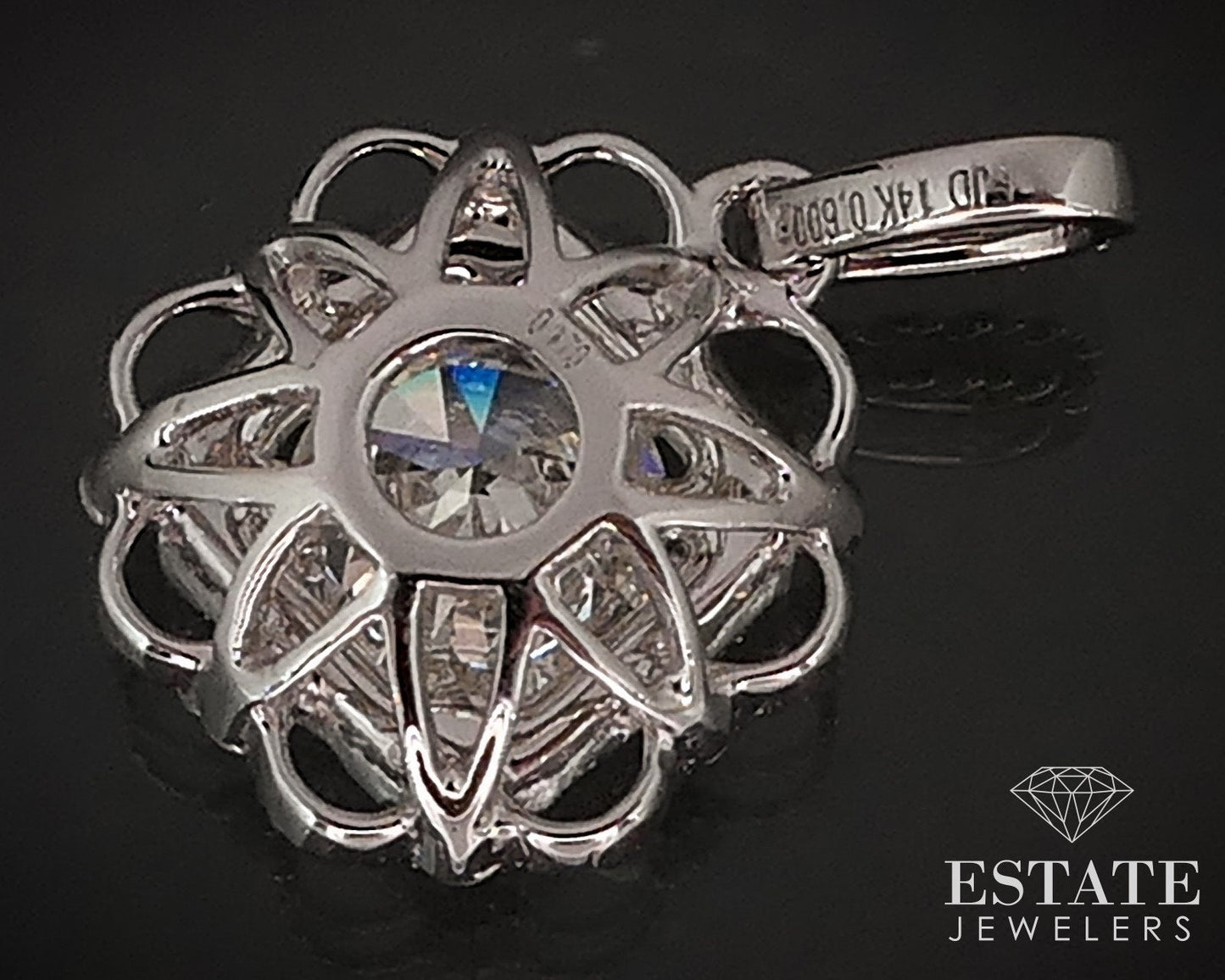 14k White Gold Round Natural .77ctw Diamond Filigree Pendant 1.1g i16845