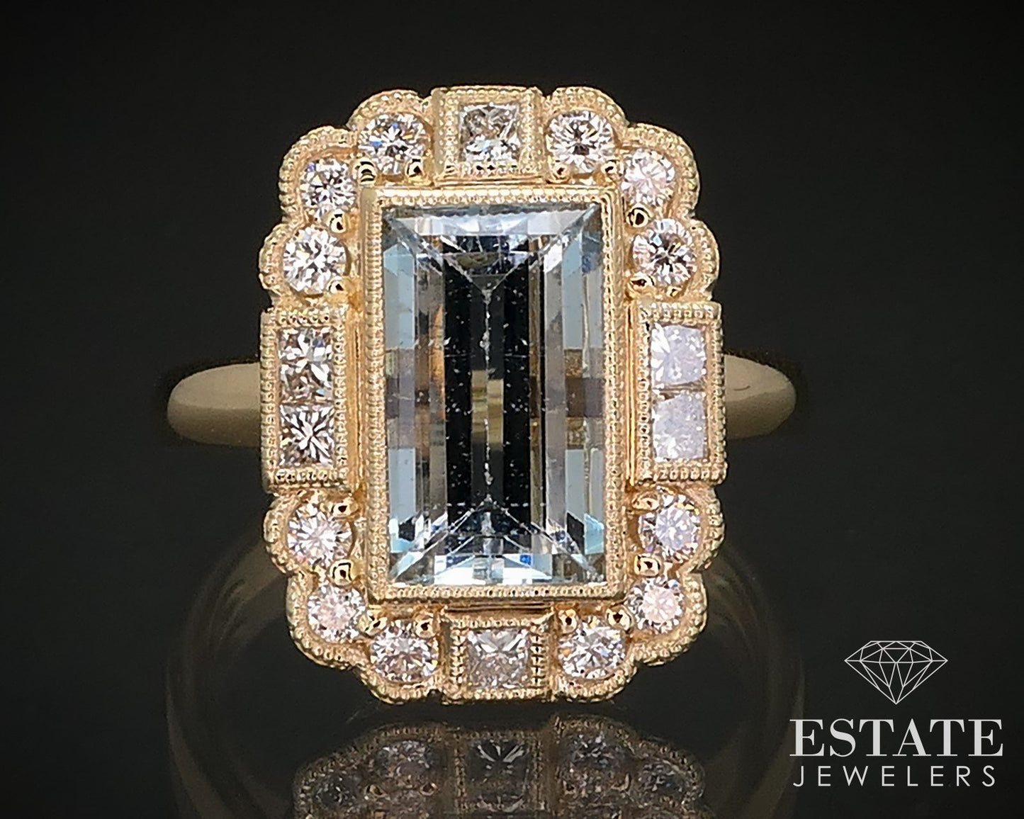 14K Yellow Gold Natural 2.19ct Aquamarine Diamond Cocktail Ring 5.7g i16844