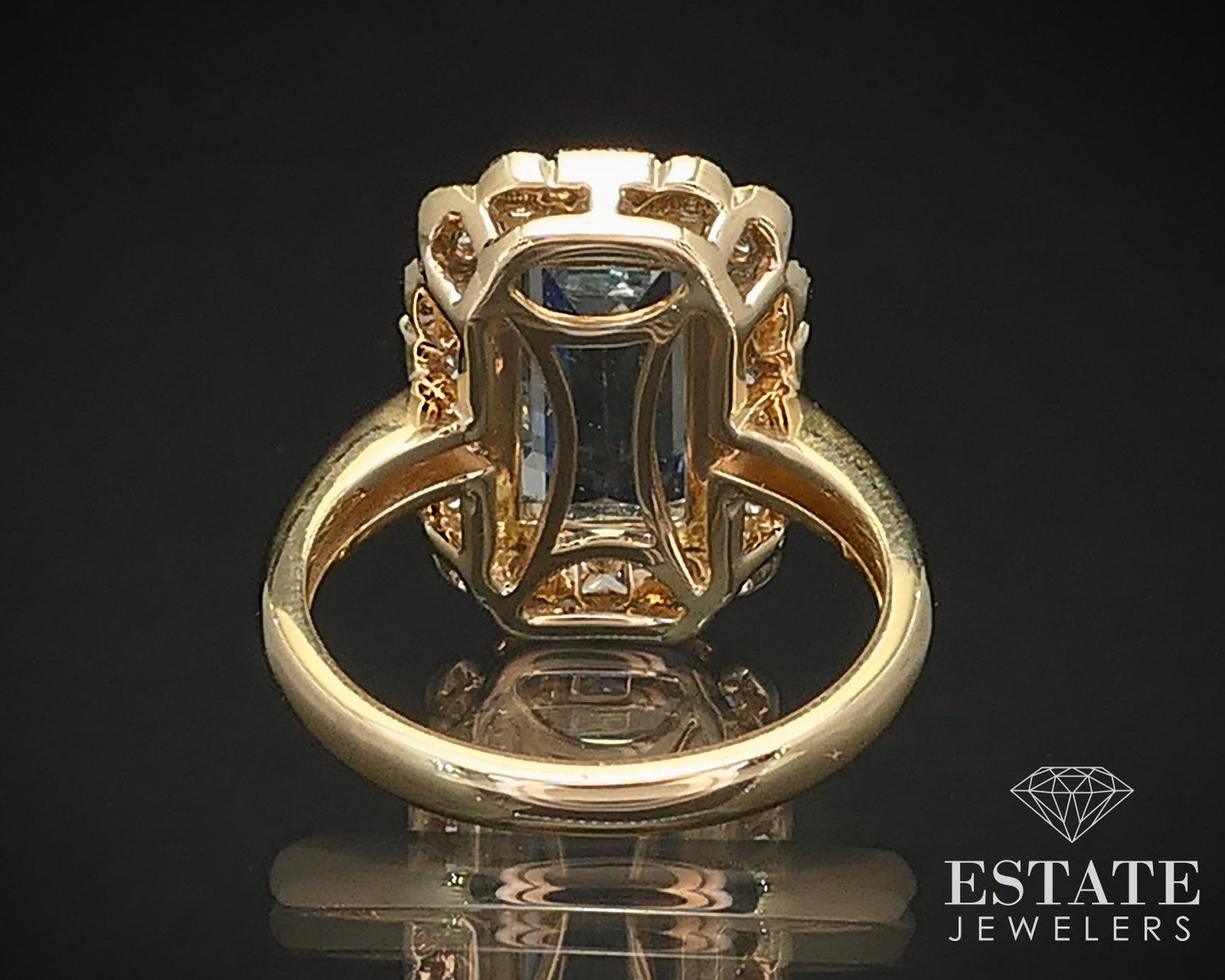 14K Yellow Gold Natural 2.19ct Aquamarine Diamond Cocktail Ring 5.7g p70981