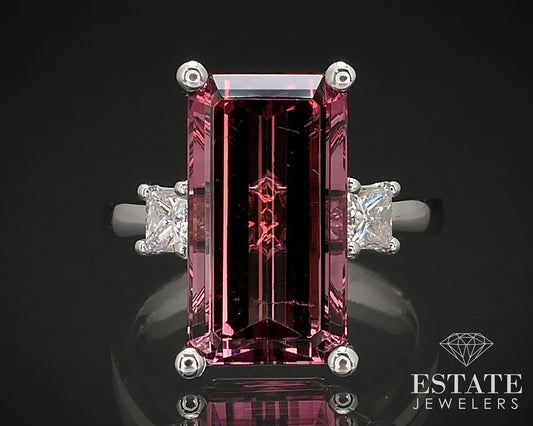 14k White Gold Natural 6.75ct Pink Tourmaline & Diamond Cocktail Ring 6g i16853