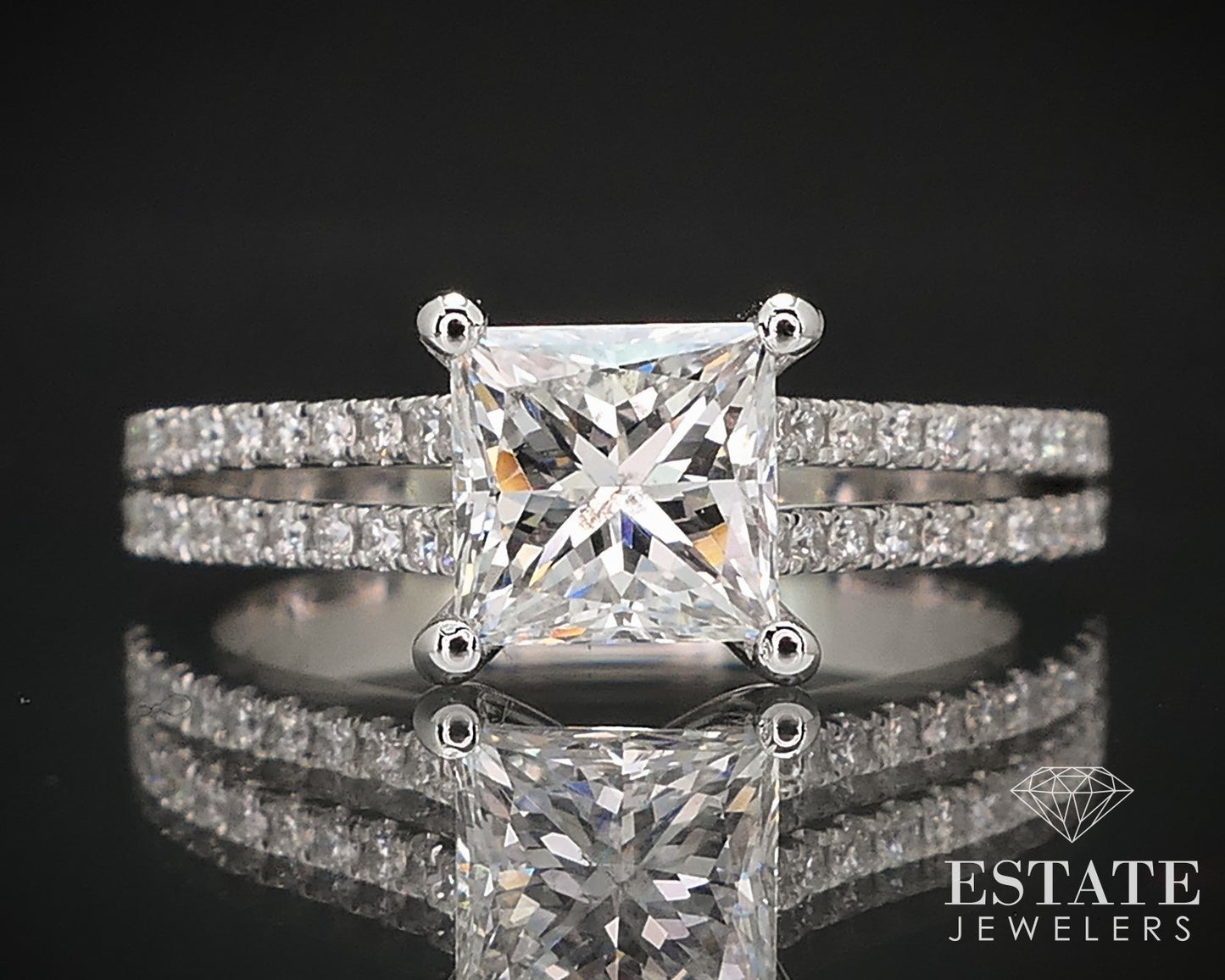 14k White Gold GIA Princess Natural 1.04ct Diamond Engagement Ring 4.1g p71039