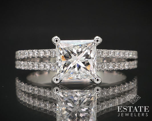 14k White Gold GIA Princess Natural 1.04ct Diamond Engagement Ring 4.1g p71039