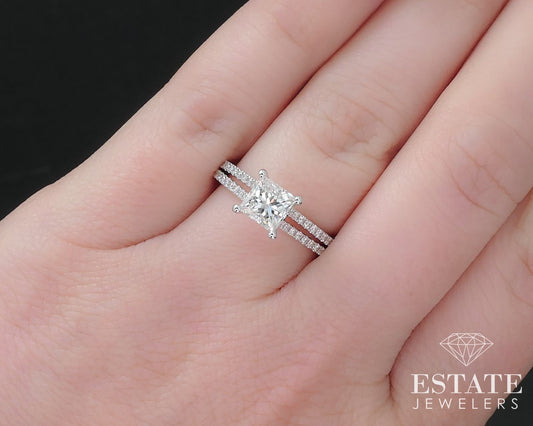 14k White Gold GIA Princess Natural 1.04ct Diamond Engagement Ring 4.1g p71039
