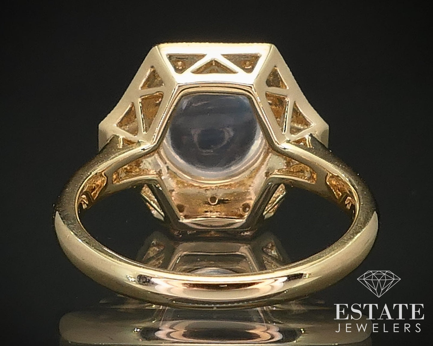 14k Yellow Gold Natural Blue Sheen Moonstone & Diamond Cocktail Ring 4.7g i16847