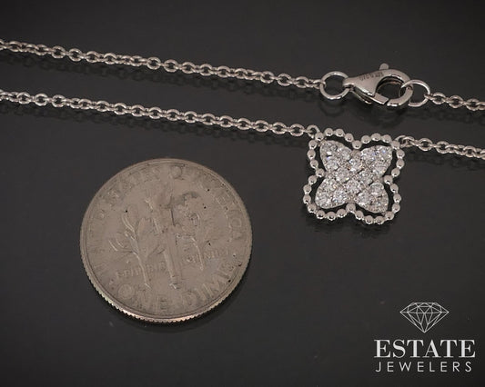 14k White Gold Natural .24ctw Diamond Flower Ladies Necklace 3.3g 17"L i16835