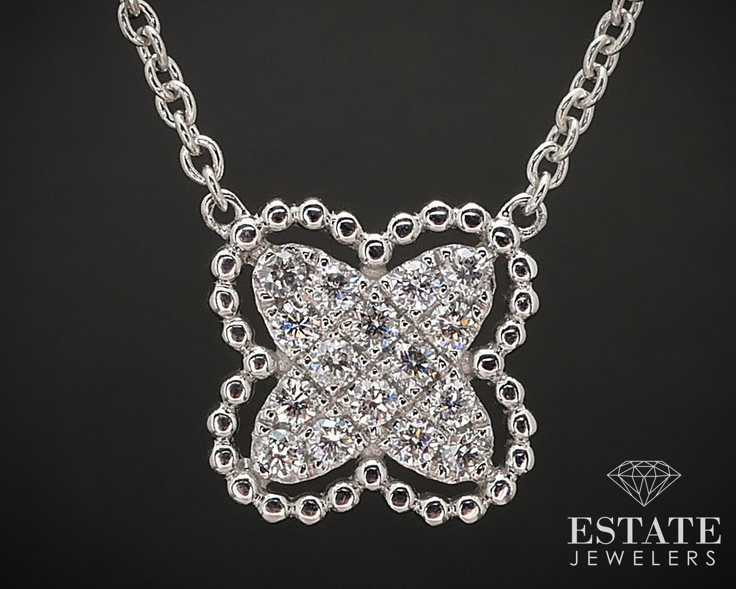 14k White Gold Natural .24ctw Diamond Flower Ladies Necklace 3.3g 17"L i16835