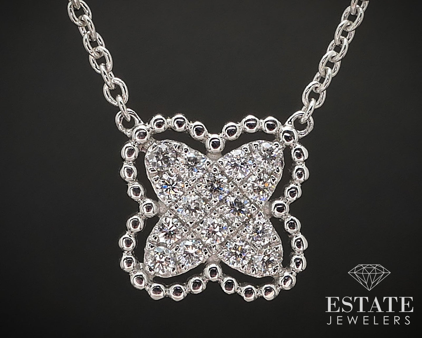 14k White Gold Natural .24ctw Diamond Flower Ladies Necklace 3.3g 17"L i16835