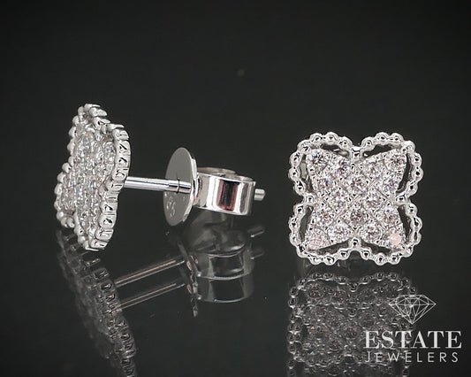 14k White Gold Natural .29ctw Diamond Flower Stud Earrings 1.4g i16833
