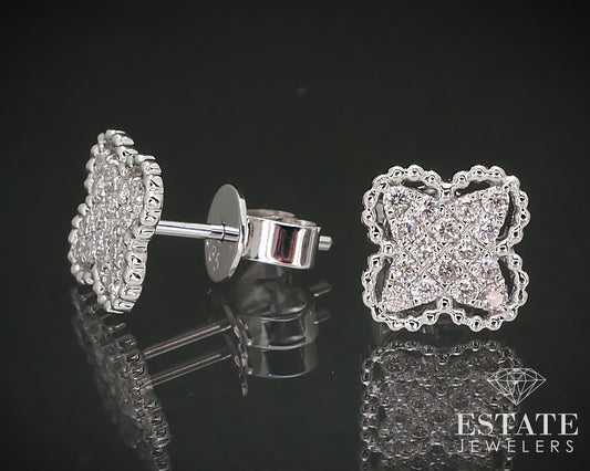 14k White Gold Natural .29ctw Diamond Flower Stud Earrings 1.4g i16833