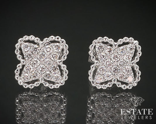 14k White Gold Natural .29ctw Diamond Flower Stud Earrings 1.4g i16833