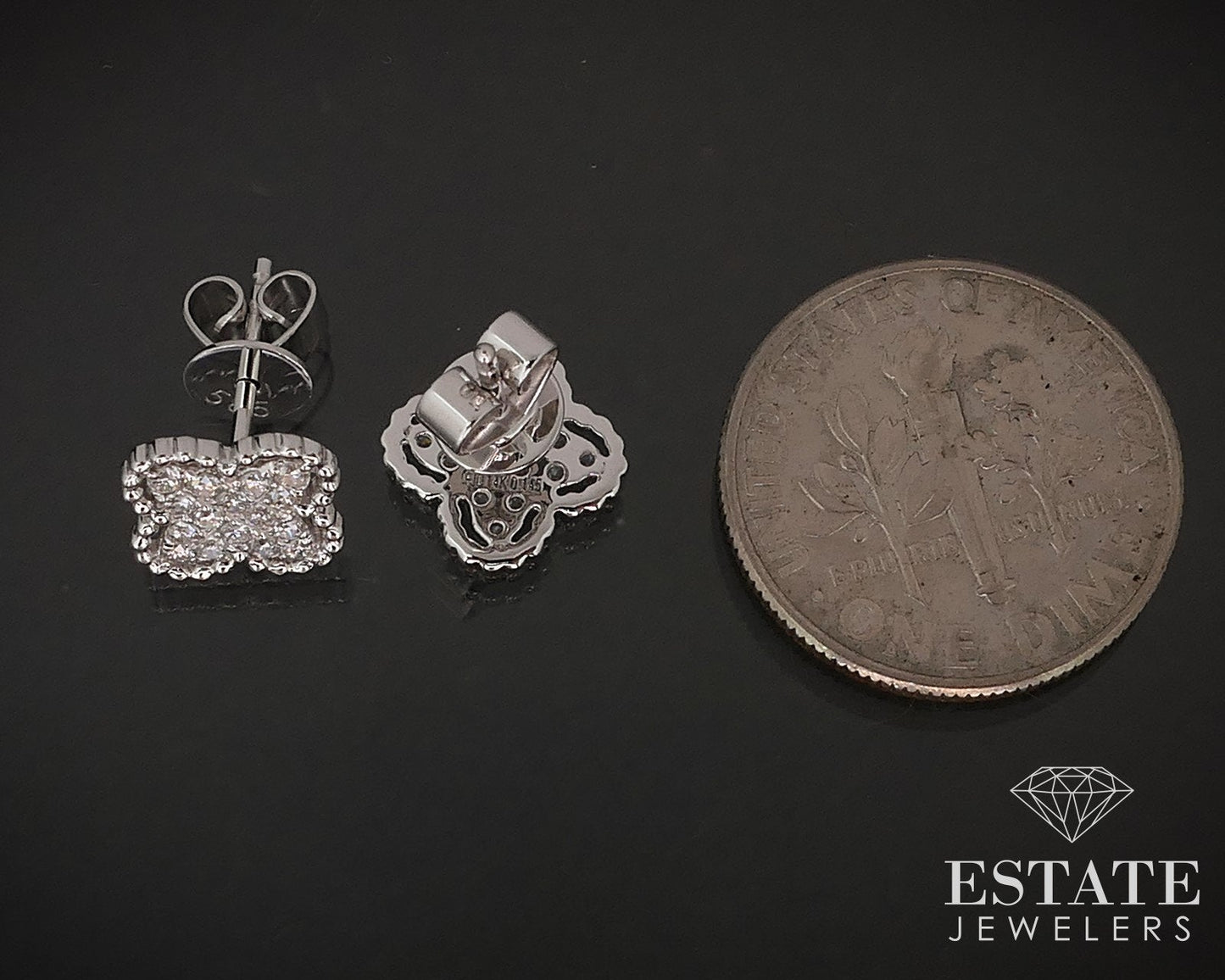 14k White Gold Natural .29ctw Diamond Flower Stud Earrings 1.4g i16833